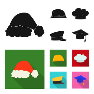 头盔和帽子图标的向量例证。一组头饰和头饰股票符号为 web