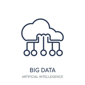 大数据图标。从人工智能收集看大数据线性符号的设计