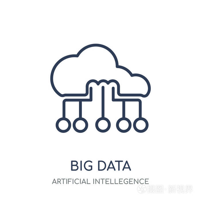 大数据图标.从人工智能收集看大数据线性符号的设计插画-正版商用图片