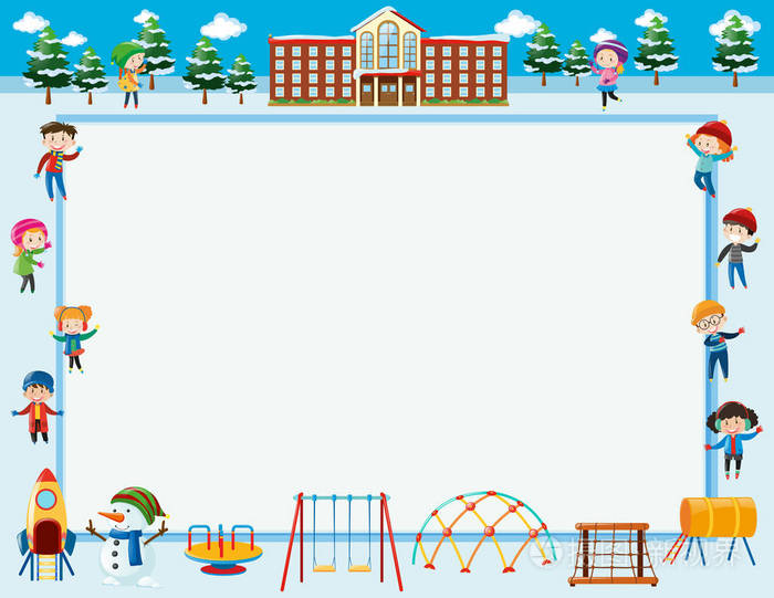 学校的孩子们与边框模板