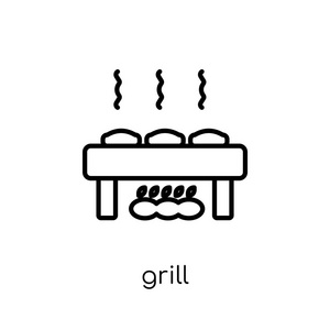 烤架图标。时尚现代平面线性矢量烤架图标在白色背景从细线露营收集, 轮廓向量例证