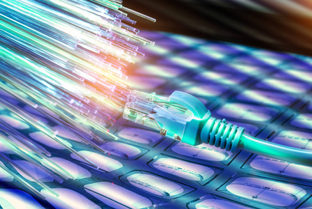 网络电缆与高科技技术的颜色背景照片