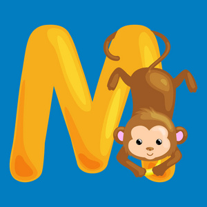 为学龄前孩子 abc 教育动物猴子带字母 M