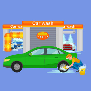 自动清洗用水和肥皂洗车服务
