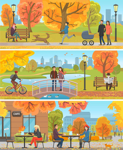 家庭和朋友秋季户外活动海报图片