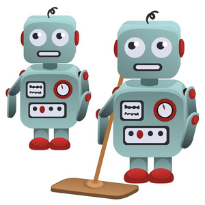 电动拖把在白色背景上隔离的带有拖把的家用清洁机器人.