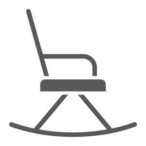 摇椅字形图标, 家具和家庭, 扶手椅标志, 矢量图形, 白色背景上的固体图案