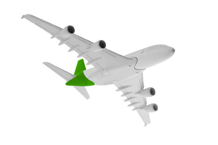 飞机用绿色的颜色，白色背景上的分离