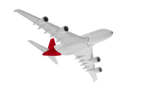 飞机用红颜色，白色背景上的分离