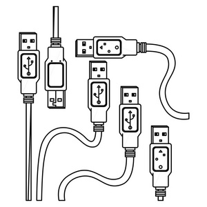 单色背景轮廓与 usb 电缆