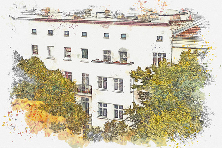 水彩素描或插图。德国柏林的传统建筑