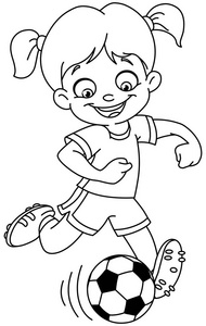概述的足球的女孩小男孩在沙滩上踢足球足球铲球着色页大纲的足球小子