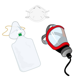 插图表示一些安全设备和防毒面具和氧气保护