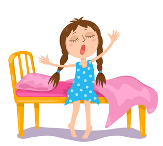 可爱的小女孩醒了插画