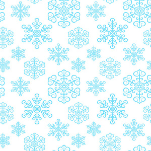 冬季无缝模式与蓝色雪花在白色背景。无尽的雪饰横幅, 贺卡, 纸包装, 邀请。向量例证