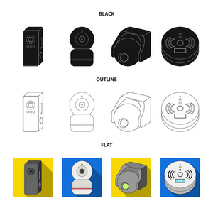 对闭路电视和摄像标志的矢量图解。网络中的闭路电视和系统股票符号集