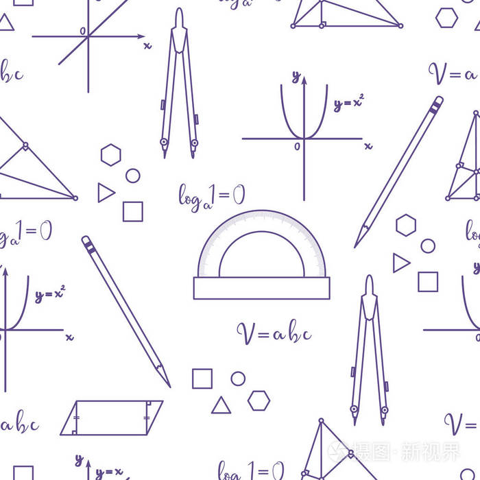具有几何图解,工具和公式的数学科学向量无缝模式.教育要素.