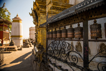 祈祷轮, swayambunath 或猴子寺, 联合国教科文组织世界遗产, 加德满都, 尼泊尔, 亚洲