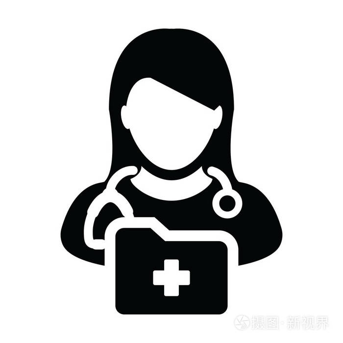 急救图标向量女性医生人个人资料头像与听诊器和医疗报告文件夹的医学