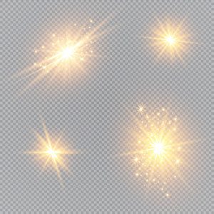 抽象耀斑光波的矢量图解。一组星星, 光和光芒, 光线和亮度