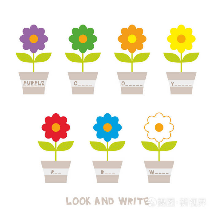 看和写 花盆里的花 孩子们的单词学习游戏 工作 表与简单的丰富多彩的图形和填补空白的话 儿童教育学习颜色主题和词汇 向量例证插画 正版商用图片0toyb1 摄图新视界 看和写 花盆里的花 孩子们的单词学习游戏 工作 表与简单的丰富多彩的图形和填补空白的话 儿童教育学习颜色主题和词汇 向量例证插画 正版商用图片0toyb1 摄图新视界