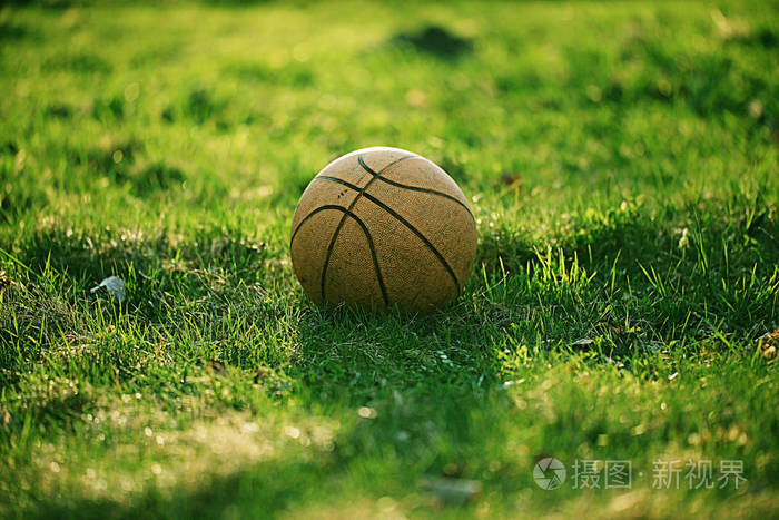 草地上的旧篮球