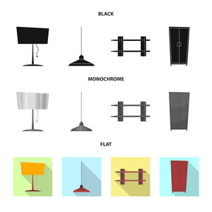 家具和公寓图标的孤立对象。一套家具和家庭股票符号的网站