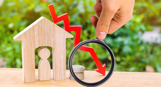 减少购买住房的需求.能效低, 公用事业价格低廉.向下箭头照片