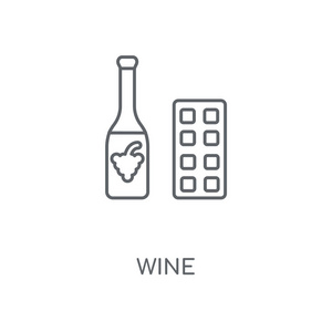 葡萄酒线性图标。葡萄酒概念笔画符号设计。薄的图形元素向量例证, 在白色背景上的轮廓样式, eps 10
