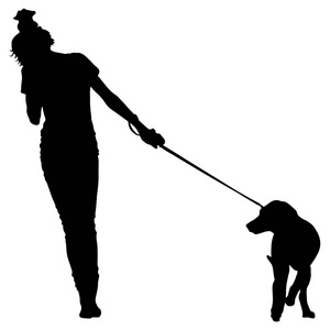 人和狗的剪影。矢量图
