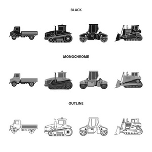 构建和构造符号的向量说明。一套建筑和机械载体图标为股票