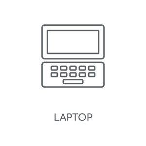笔记本电脑线性图标。笔记本电脑概念笔画符号设计。薄的图形元素向量例证, 在白色背景上的轮廓样式, eps 10