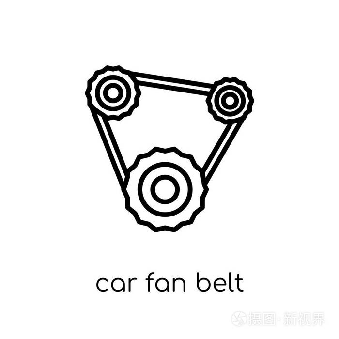 汽车风扇皮带图标.时尚现代平面线性矢量汽车风扇皮带图标在白色背景