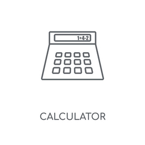 计算器线性图标。计算器概念笔画符号设计。薄的图形元素向量例证, 在白色背景上的轮廓样式, eps 10
