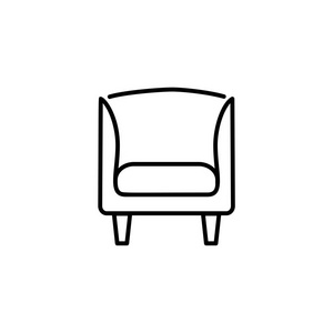 黑色和白色矢量插图的老式木制扶手椅与高背部。扶手椅座椅的线条图标。客厅和卧室的室内装饰家具。白色背景上的独立对象
