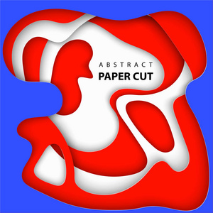 矢量背景与白色, 红色和蓝色纸张切割形状。3d 抽象纸艺风格, 设计布局为商务演示, 传单, 海报, 印刷品, 装饰, 卡片, 