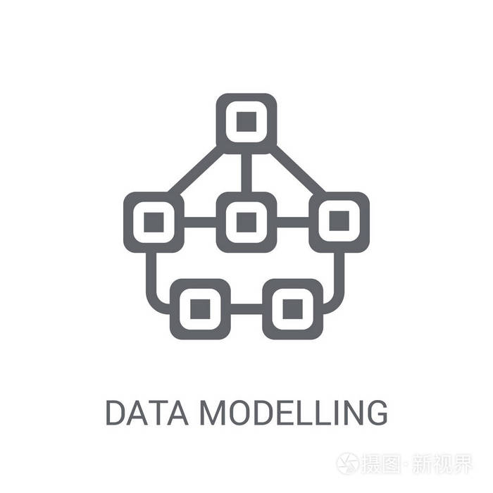 数据建模图标.时尚数据建模标志概念的白色背景从技术收集.