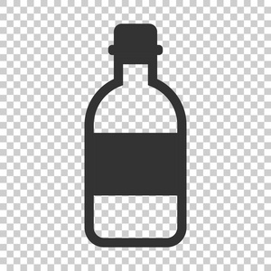 水瓶图标在平面风格。塑料苏打水瓶向量例证在被隔绝的背景。液态水经营理念