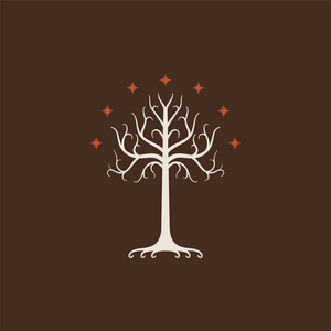 佛罗多刚铎的白树.在棕色背景隔离照片