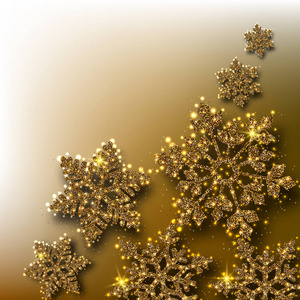 冬天圣诞节和新年背景与金黄闪亮的雪