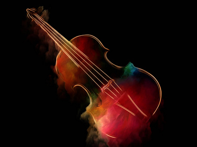 音乐梦系列。小提琴和抽象彩色颜料的构图适合作为音乐乐器旋律声音表演艺术和创造力项目的背景。