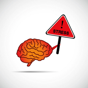 大脑拿着带有 压力 这个词的标语牌, 大脑需要帮助的概念