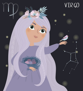 处女座星座人物的插图.可编辑的矢量插图照片