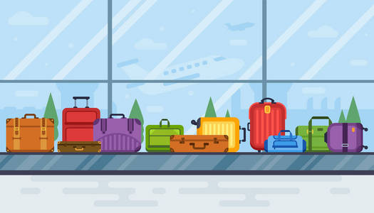 机场内部行李扫描传送带, 航空运输矢量图照片