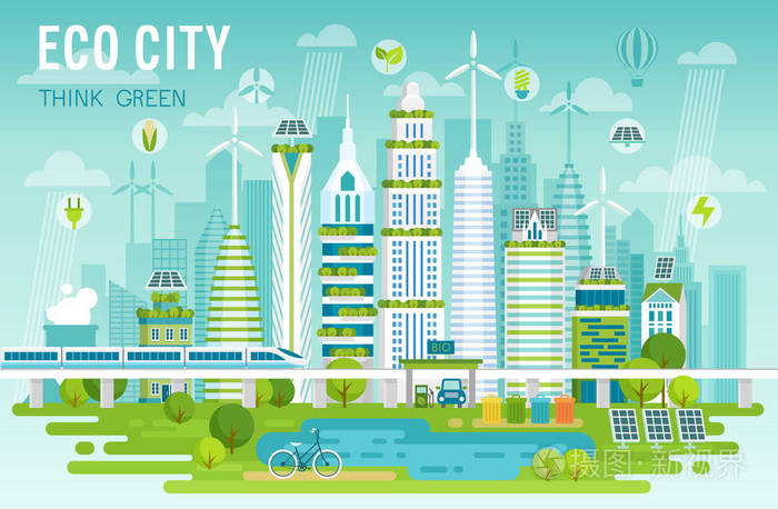 生态居住景观与生态城市插画-正版商用图片0tpzln-摄图新视界