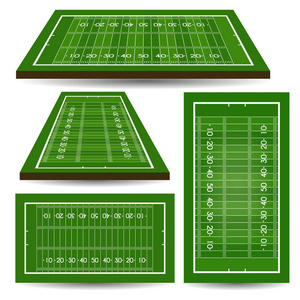 一套具有视角的橄榄球场。美式足球。向量例证