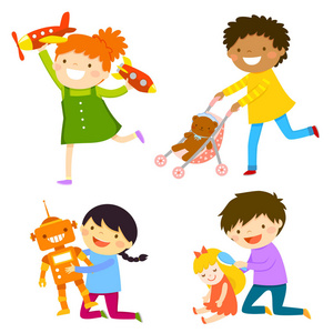 孩子们玩与玩具相反的性别.性别陈规定型观念照片