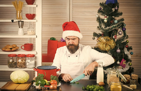 厨师男子圣诞老人帽子烹饪