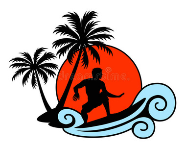 乐趣 太阳 运动 假日 夏天 徽章 轮廓 海洋 棕榈 男孩