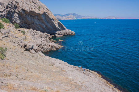 海滨夏日风景。苏达克海滩。乌克兰黑海